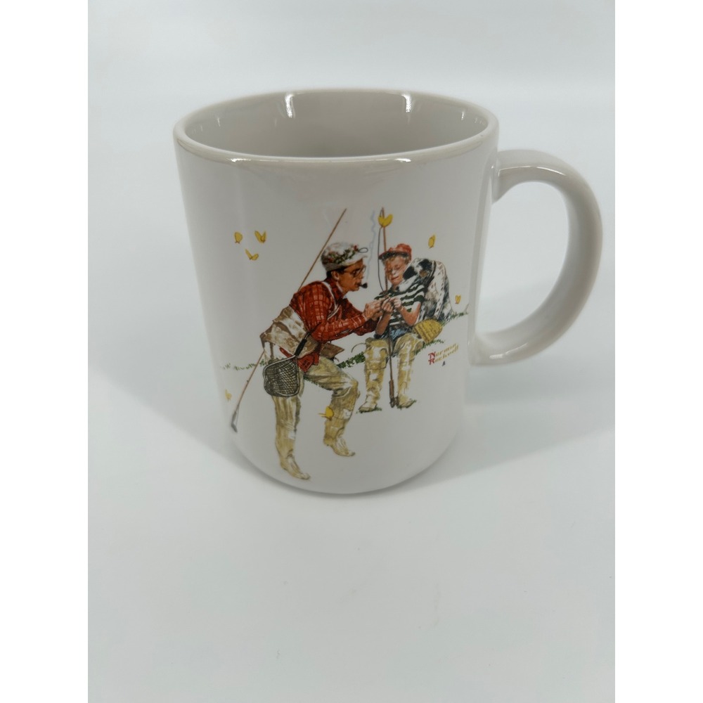 Norman Rockwell Trout Dinner Mug  White Excellent Vintage Fishing Art